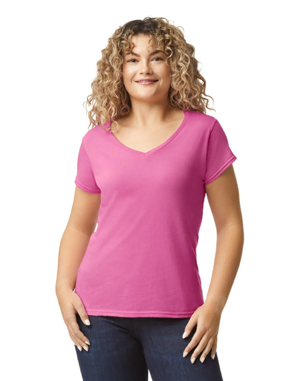 Gildan 64V00L Softstyle Women's V-Neck T-Shirt Azalea